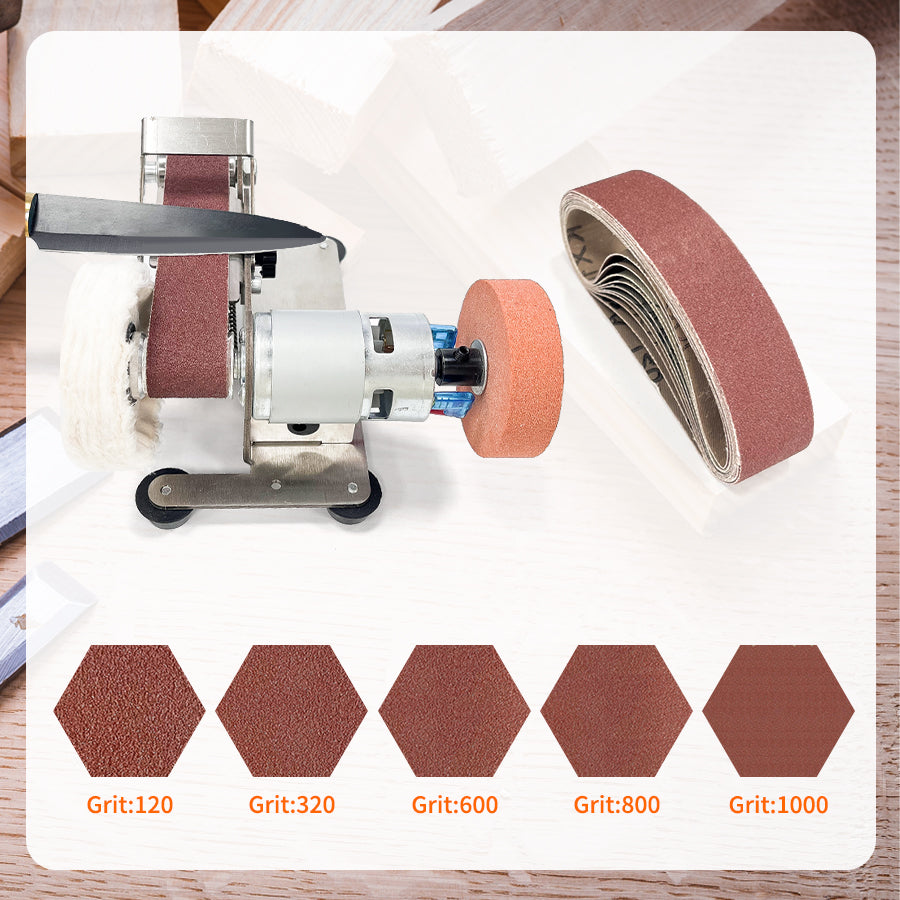 Fermi Abrasives Mini Belt Sander B Series with Polishing Wheel – Variable Speed Belt Grinder for Knife Making