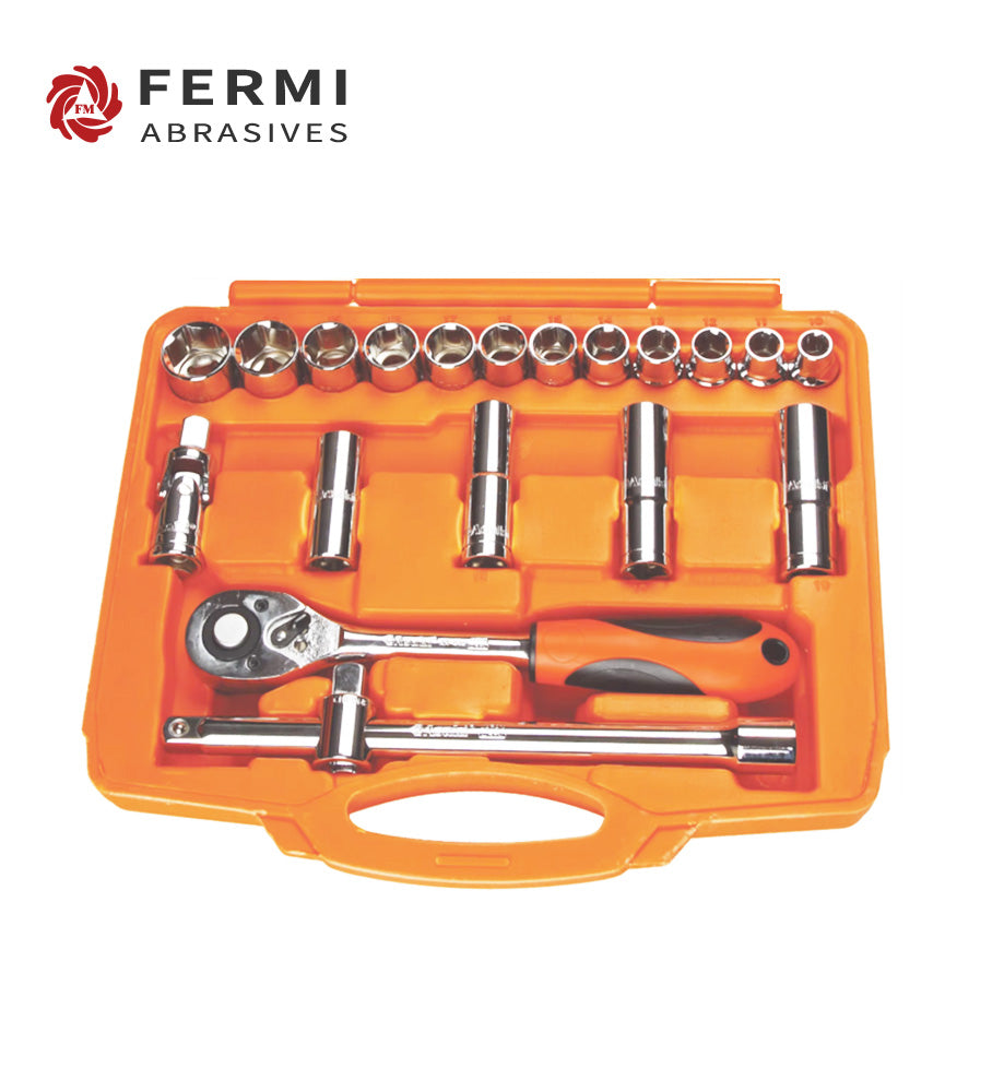 Fermi Abrasives 20-Piece Chrome Vanadium Socket Wrench Tool Set with Storage Case