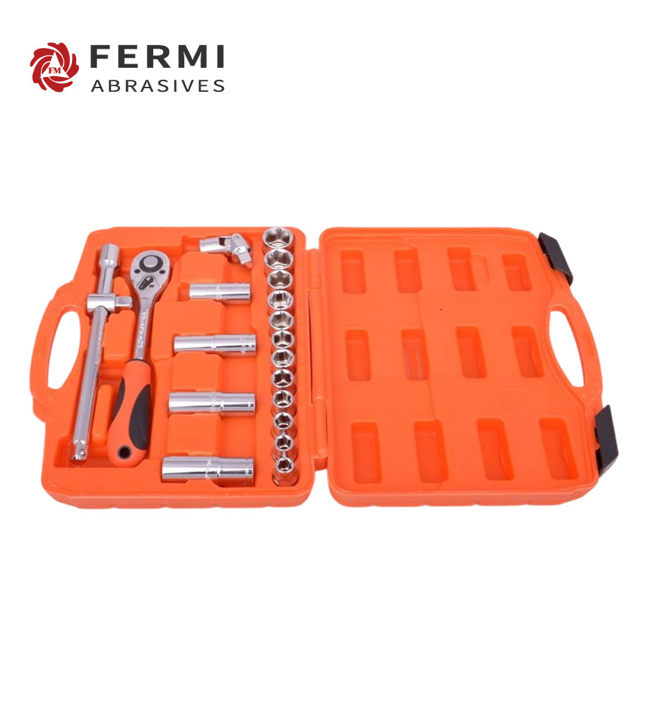 Fermi Abrasives 20-Piece Chrome Vanadium Socket Wrench Tool Set with Storage Case