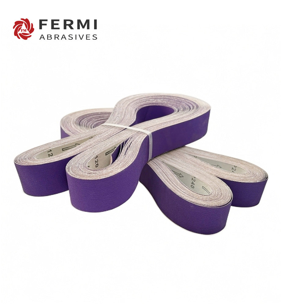 Fermi Abrasives 587J Soft-Back Ceramic Sanding Belt – Flexible Finishing, Stainless Steel Grinding & Knife Sharpening