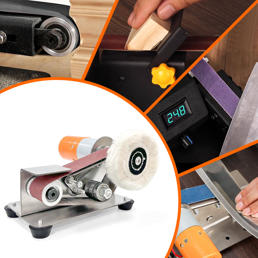 Fermi Abrasives Mini Belt Sander & Knife Sharpener – 7-Speed Variable Belt Grinder with Polishing Wheel