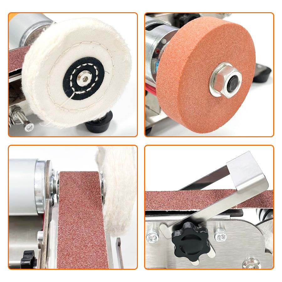 Fermi Abrasives Mini Belt Sander B Series with Polishing Wheel – Variable Speed Belt Grinder for Knife Making