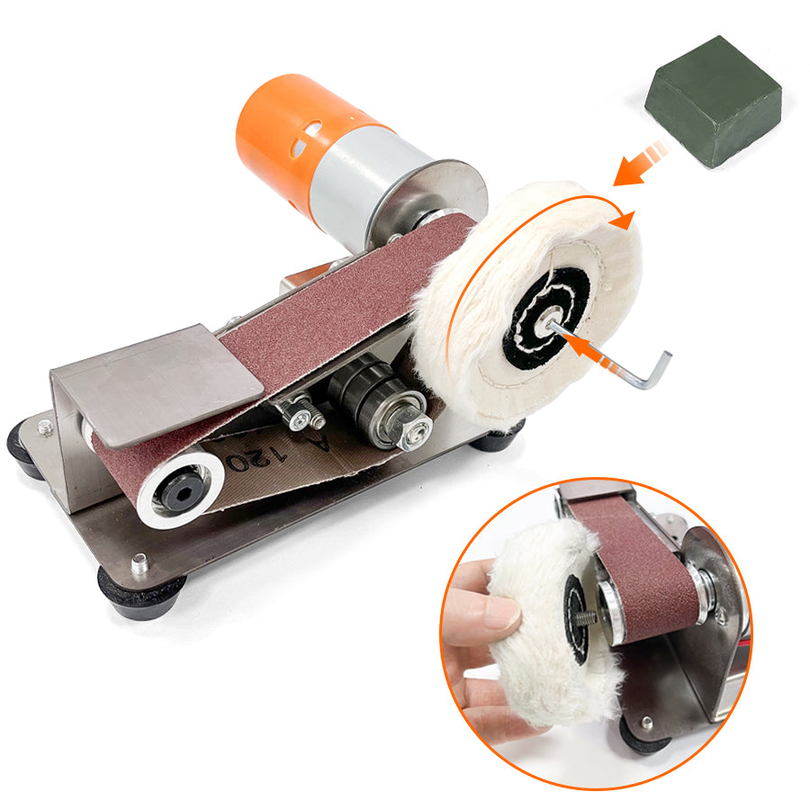 Fermi Abrasives Mini Belt Sander & Knife Sharpener – 7-Speed Variable Belt Grinder with Polishing Wheel
