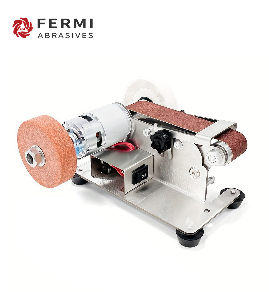 Fermi Abrasives Mini Belt Sander B Series with Polishing Wheel – Variable Speed Belt Grinder for Knife Making